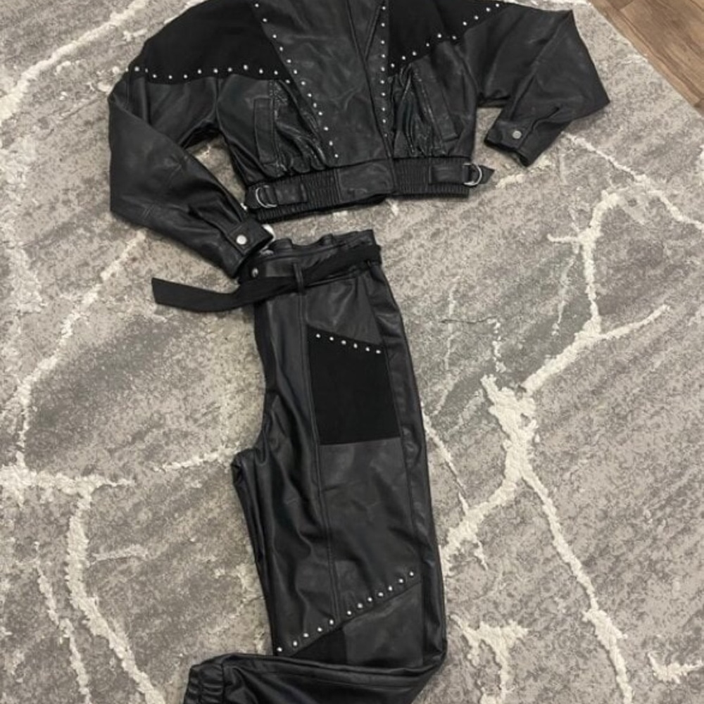 Bershka Black Leather Jacket with Studded Accents